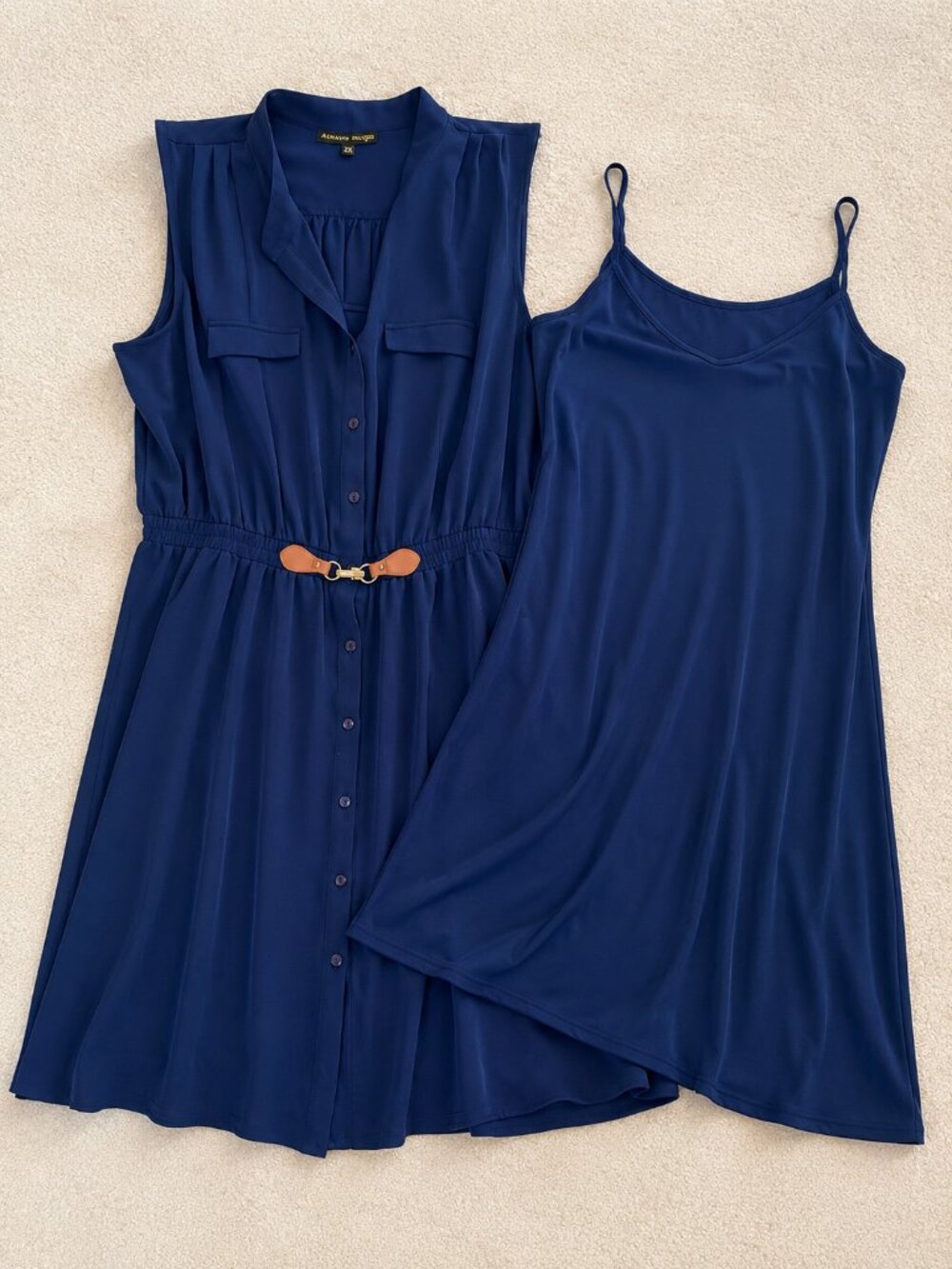 Always Indigo Blue Shirt Dress 2X Sleeveless Elastic Waist w Slip Dress